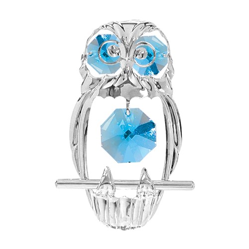 Chrome Plated Spotted Owl Magnet w/ Blue Swarovski Element Crystal