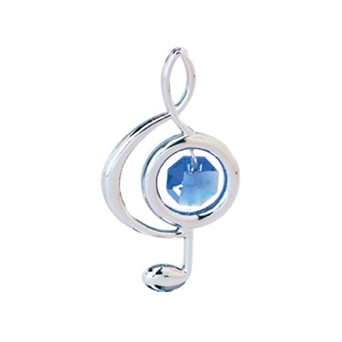 Chrome Plated Large Treble Clef Magnet w/Blue Swarovski Element Crystal