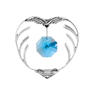 Chrome Plated Mini Heart Magnet w/Blue Swarovski Element Crystal