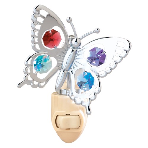 Chrome Plated Butterfly Night Light w/Swarovski Element Crystal (7 colors)