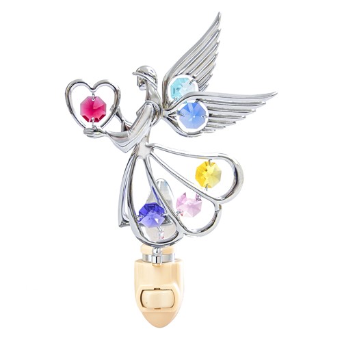 Chrome Plated Angel with Heart Night Light /Swarovski Element Crystal (7 colors)