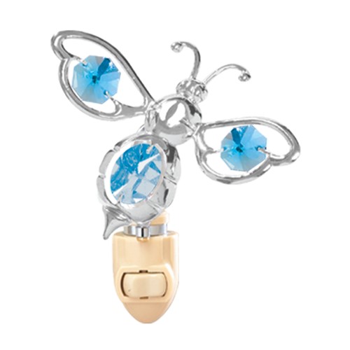 Chrome Plated Bumble Bee Night Light w/Blue Swarovski Element Crystal