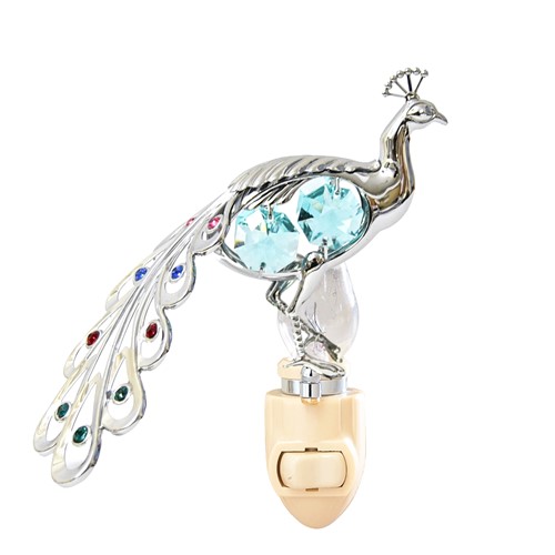 Chrome Plated Peacock Night Light W/ Swarovski  | Mascot USA
