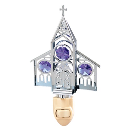 Chrome Plated Church Night Light w/Swarovski Element Crystal (Blue/Purple)