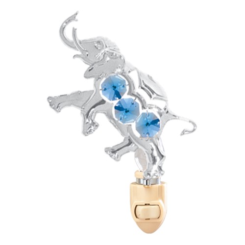 Chrome Plated Elephant Night Light w/Swarovski Element Crystal (Blue/Mixed)