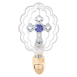 Chrome Plated Cross in Oval Night Light /Swarovski Element Crystal (Blue/Purple)