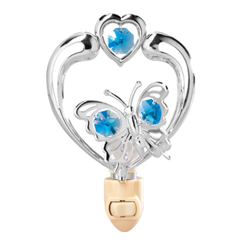 Chrome Plated Butterfly in Heart Night Light w/ Swarovski Element (6 colors)