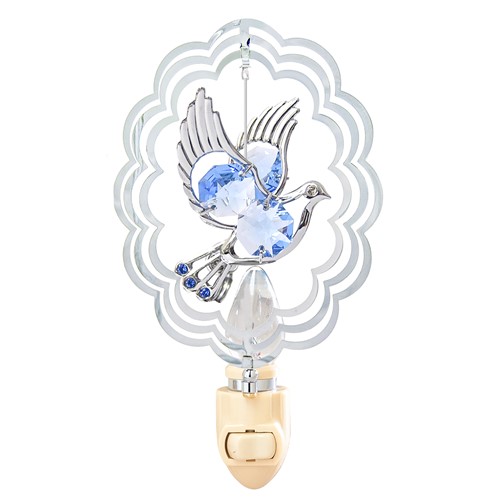 CN-2829-VL-Chrome Plated Dove in Oval Night Light/Blue Swarovski Element Crystal