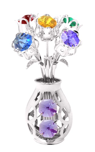 Chrome 5 Flowers In Vase Tabletop Free Standing W/Swarovski | Mascot USA