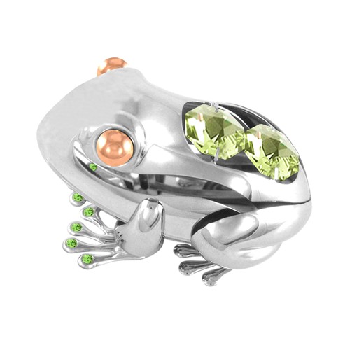 Chrome Plated Frog on Stand w/Swarovski Element Crystal