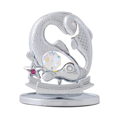 Chrome Plated Zodiac (Pisces) On Stand With Swarovski | Mascot USA