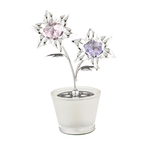Chrome Plated Lily in Glass Pot Tabletop Free Standing w/Swarovski Crystal