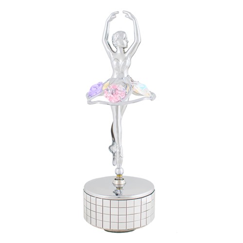 Chrome Plated Ballerina Mirror Music Box with Mixed Swarovski Element Crystal