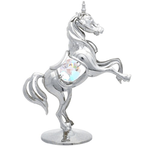 Chrome Plated Unicorn On Stand W/Swarovski | Mascot USA