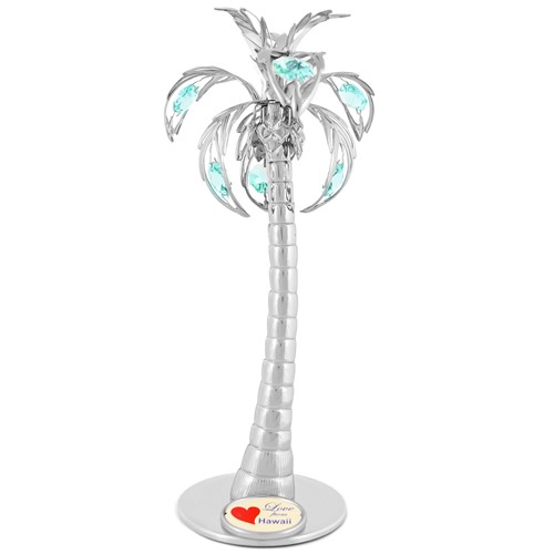 Chrome Plated Palm Tree w/ "Love from Hawaii" Logo Green Swarovski Crystals