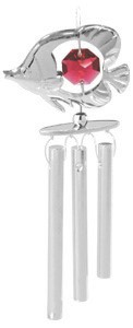 Chrome Plated Fish Icon Wind Chimes w/Red Swarovski Element Crystal