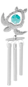 Chrome Plated Sea Turtle Wind Chimes w/Green Swarovski Element Crystal