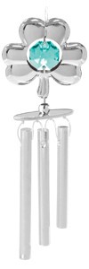 Chrome Plated Shamrock Wind Chimes w/Green Swarovski Element Crystal
