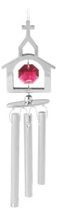 Chrome Plated Church Wind Chimes w/Red Swarovski Element Crystal