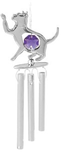 Chrome Plated Cat Wind Chimes w/Purple Swarovski Element Crystal