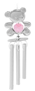 Chrome Plated Teddy Bear Wind Chimes w/Pink Swarovski Element Crystal