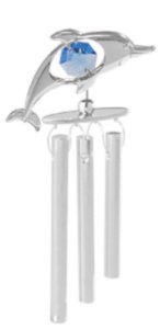 Chrome Plated Dolphin Wind Chimes w/Blue Swarovski Element Crystal