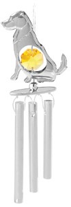 Chrome Plated Dog Wind Chimes w/Gold Swarovski Element Crystal