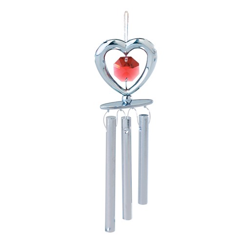 Chrome Plated Heart Wind Chimes w/ Swarovski Element Crystal (Blue/Red)