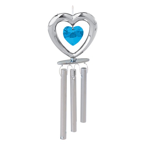 Chrome Plated Large Heart Wind Chimes w/ Swarovski Element Crystal (Blue/Red)