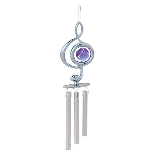 Chrome Plated Mini Treble Clef Wind Chimes w/ Swarovski Element (Blue/Purple)