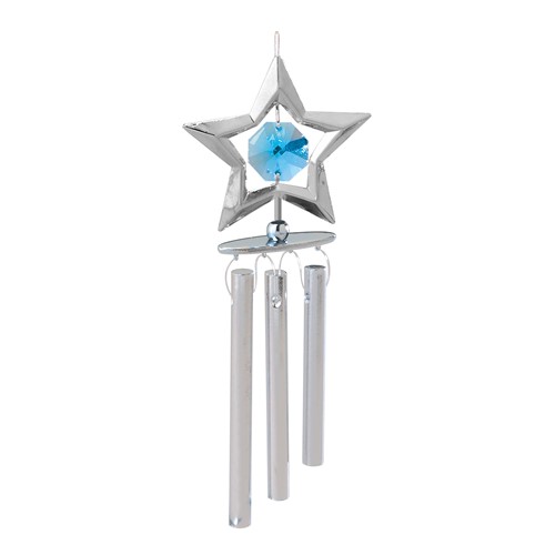 Chrome Plated Mini Star Wind Chimes w/ Swarovski Element Crystal (Blue/Gold/Red)