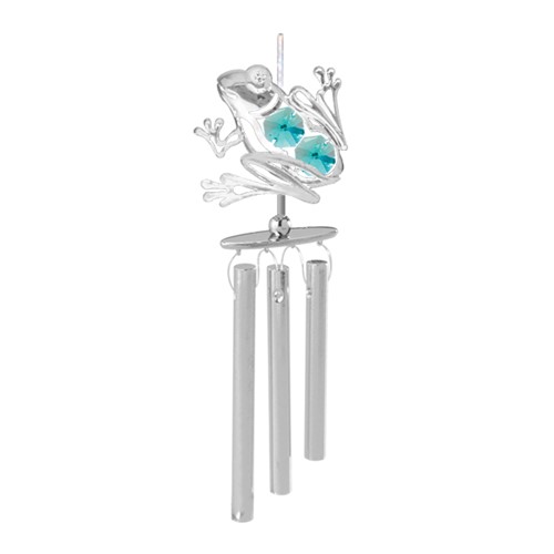 Chrome Plated Frog Wind Chime w/Green Swarovski Element Crystal