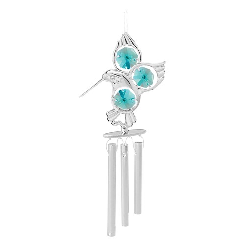 Chrome Plated Hummingbird Wind Chime w/ Swarovski Element Crystal (Blue/Green)