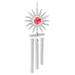 Chrome Plated Mini Sunburst Wind Chimes w/ Swarovski Element Crystal (Gold/Red)