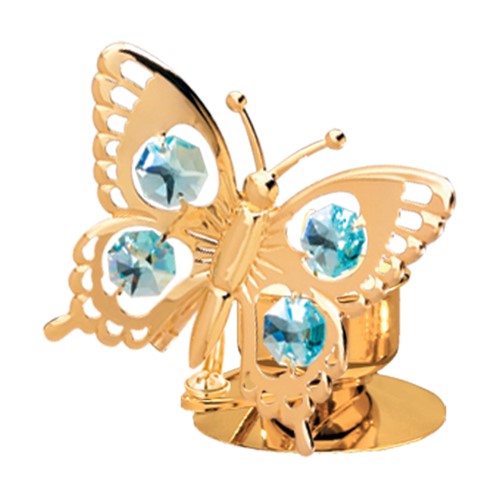 24k Gold Plated Butterfly T-Light Candle Holder/Swarovski Element (Green/Mixed)