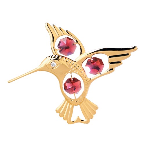 24k Gold Plated Hummingbird Sun Catcher w/ Swarovski Element Crystal (Green/Red)