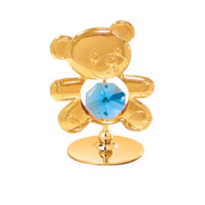 24K Gold Plated Teddy Bear On Stand W/ Swarovski | Mascot USA