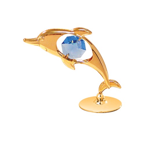 24k Gold Plated Dolphin on Stand w/ Swarovski Element Crystal (6 colors)