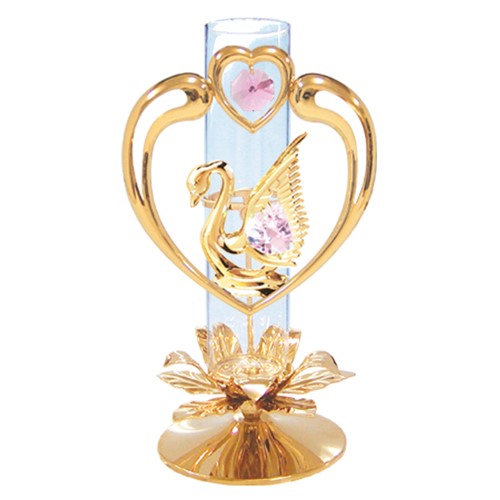 24k Gold Swan in Heart Vase / Rooter Free Standing w/Pink Swarovski Element