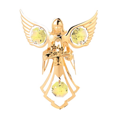 24k Gold Plated Angel w/Flowers Sun Catcher w/ Swarovski Element (6 colors)