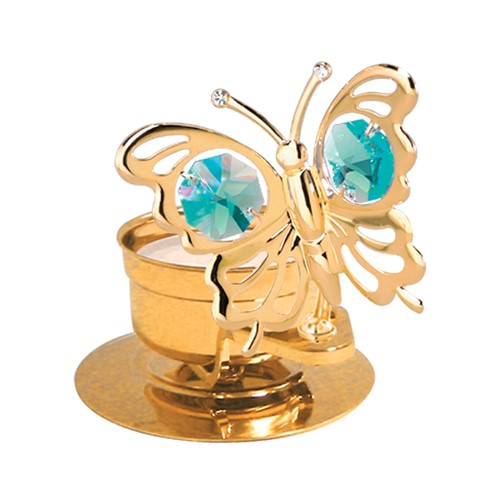 24k Gold Mini Butterfly Tea Light Candle Holder w/Swarovski Element (6 colors)