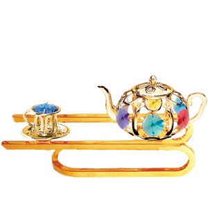 Gold Plated Tea Set On U-Shape Stand w/ Colors Swarovski Element (10 Colors)