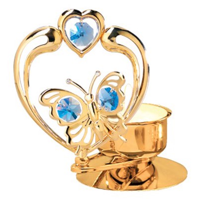 24k Gold Butterfly in Heart Tea Light Candle Holder/Swarovski Element (6 colors)