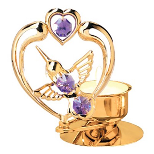 24k Gold Hummingbird in Heart T-Light Candle Holder/Swarovski Element (6 colors)