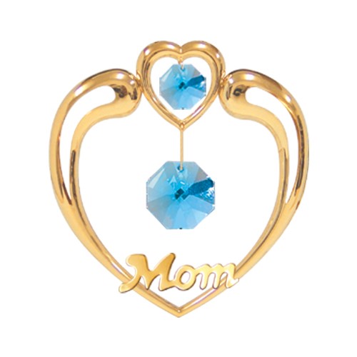 24K Gold Large Crystal Mom Heart Sun Catcher W/ Blue Swarovski | Mascot USA