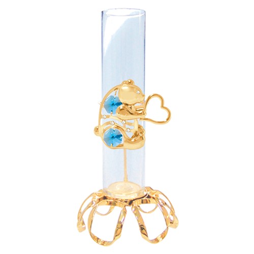 24k Gold Plated Bear w/Heart Vase/Rooter Free Standing w/Blue Swarovski Element