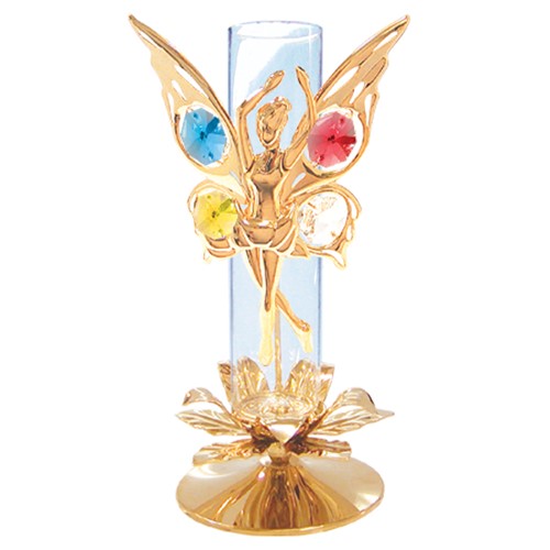 24k Gold Dancing Fairy Vase / Rooter Free Standing w/Mixed Swarovski Element