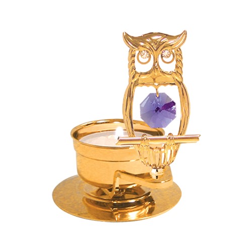 24k Gold Plated Owl Tea Light Candle Holder/Swarovski Element Crystal (6 colors)
