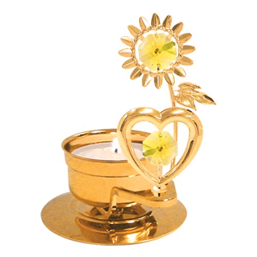 24k Gold Flower/Heart Tea Light Candle Holder w/Swarovski Element(6 colors)