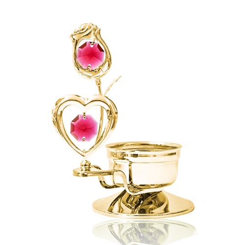 24k Gold Plated Rose/Heart Tea Light Candle Holder/Swarovski Element (6 colors)